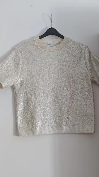 Jersey Zara beige plateado