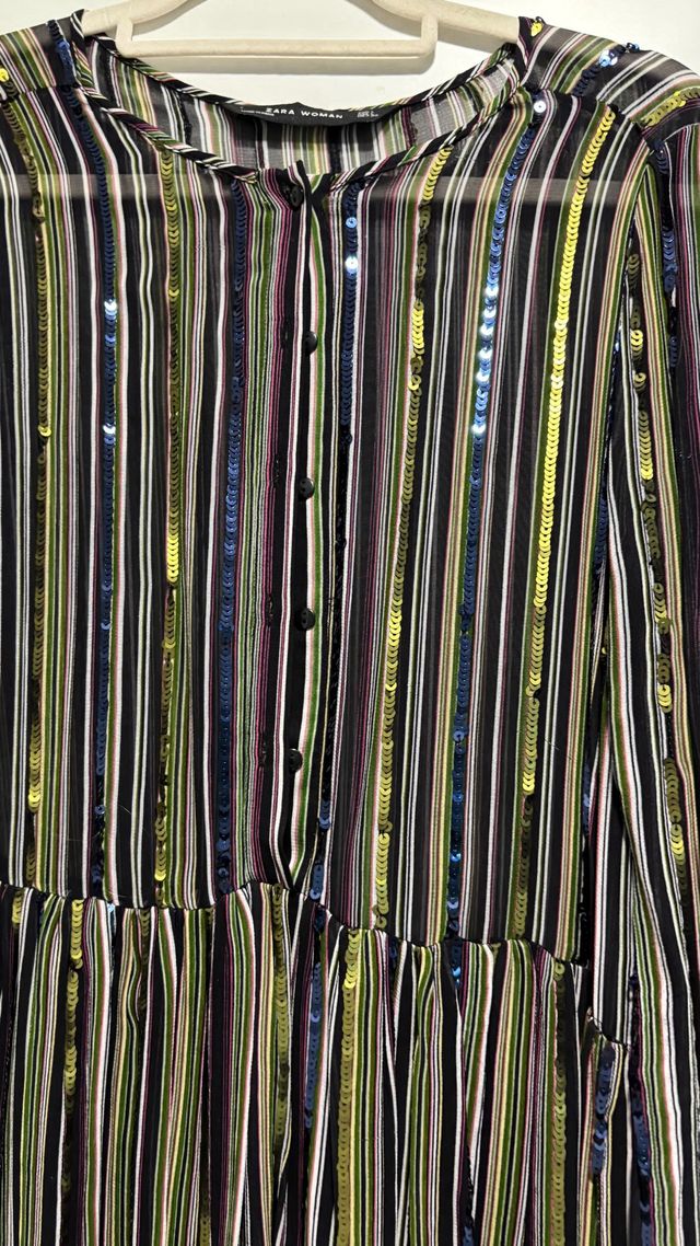 Vestido Zara lentejuelas rayas multicolor