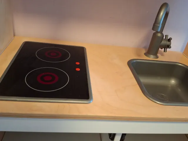 Cocina de juguete de madera con luz en vitro y