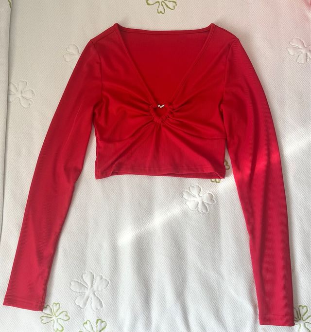 Top rojo manga larga