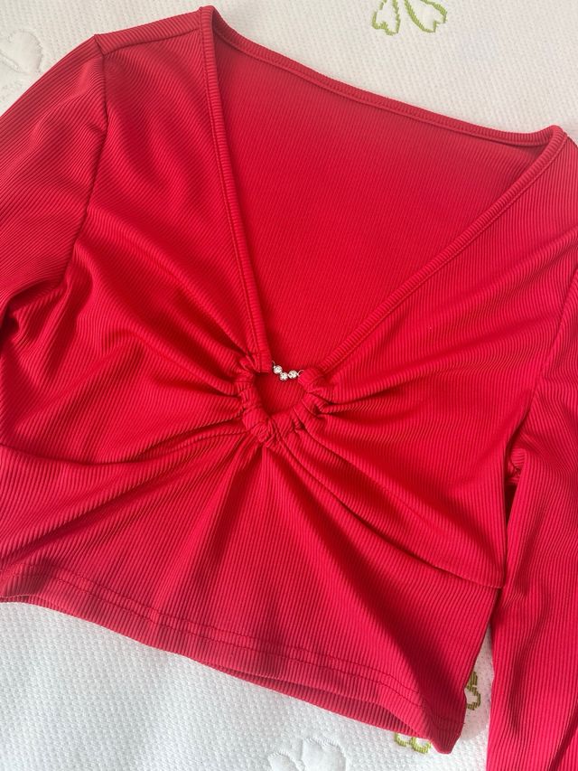 Top rojo manga larga