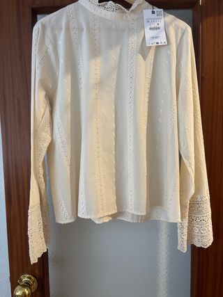 Camisa Zara Blanca Encaje Talla XL