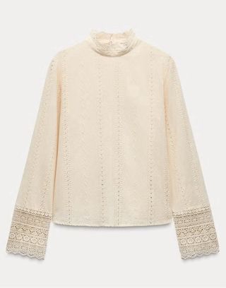 Camisa Zara Blanca Encaje Talla XL