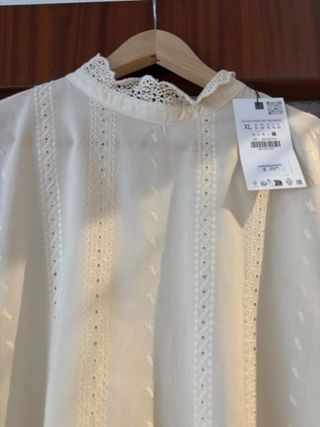 Camisa Zara Blanca Encaje Talla XL