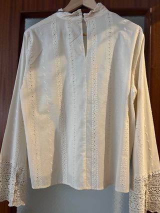 Camisa Zara Blanca Encaje Talla XL