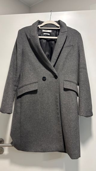 Abrigo Mango Gris Doble Botonadura