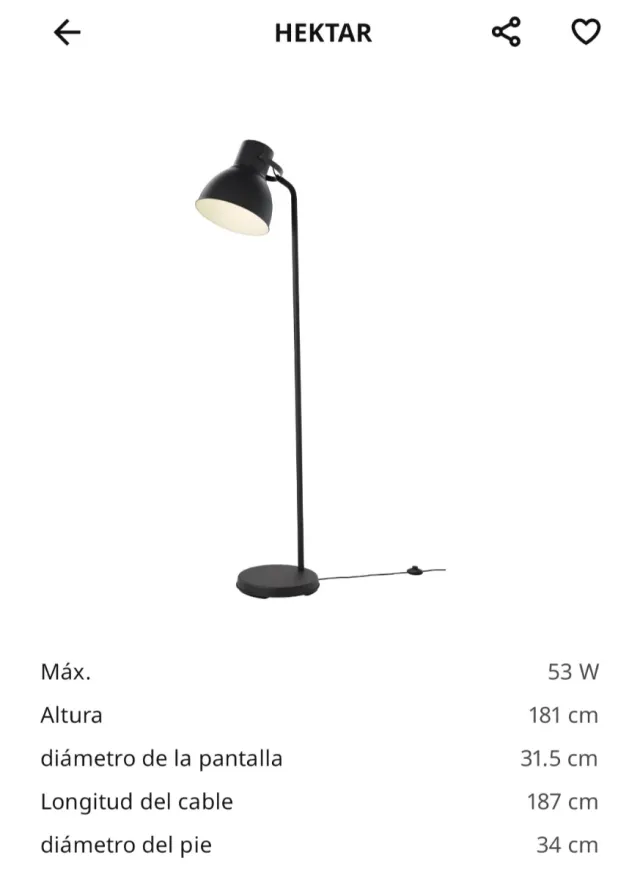 Lámpara de pie gris metálica modelo Hektar de Ikea