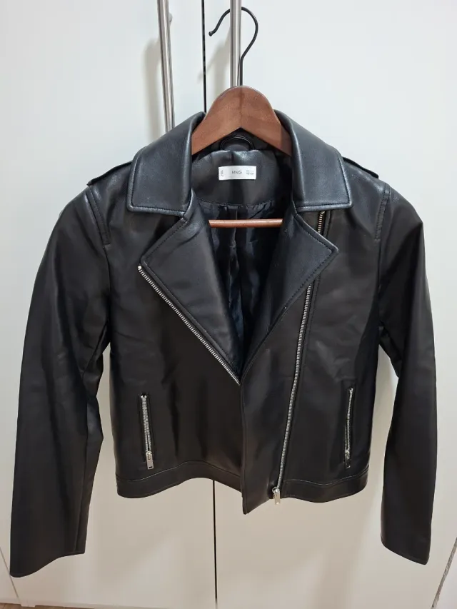 Cazadora Biker Polipiel Negra. Mango. Talla 11-12