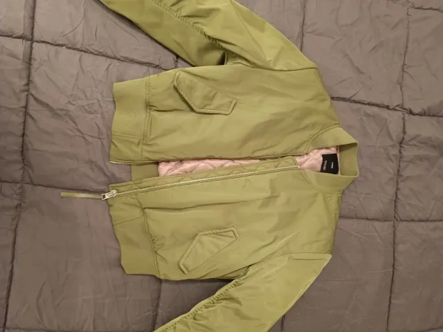 Cazadora Bomber Mango Verde Militar Talla S