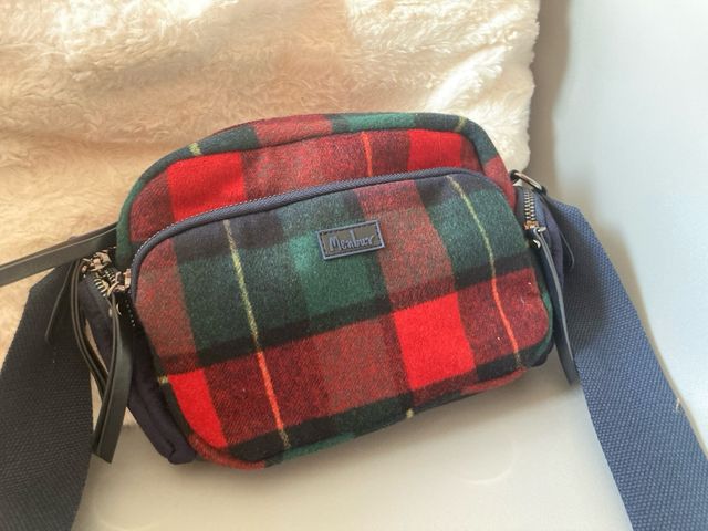 Bolso de invierno cuadros rojo y azul marino