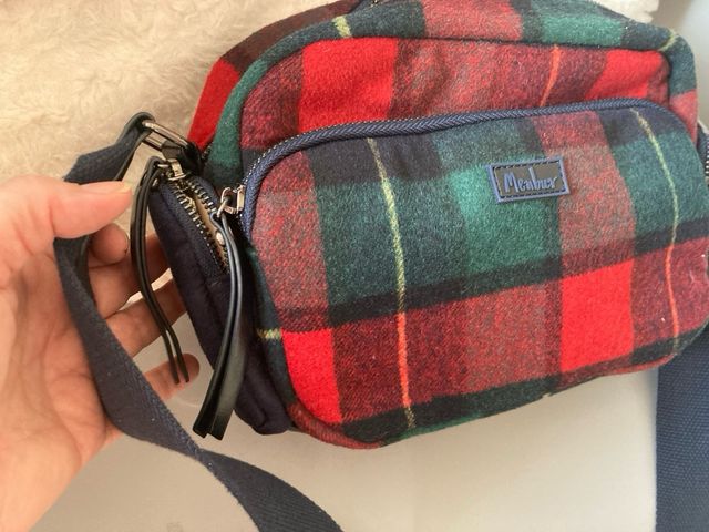 Bolso de invierno cuadros rojo y azul marino