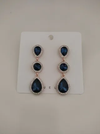 Pendientes largos fiesta cristales azules y brillo