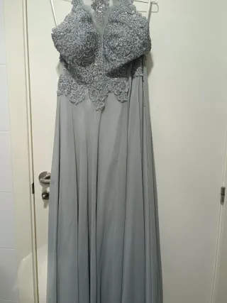 Vestido fiesta gris pedrería