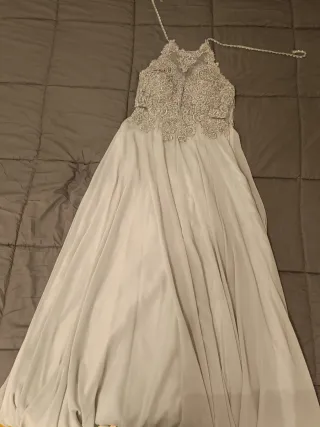 Vestido fiesta gris pedrería