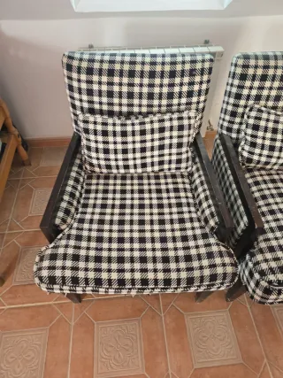 2 Poltrone in Tessuto a Quadri Bianco e Nero