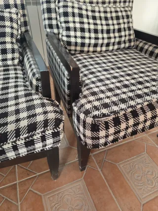 2 Poltrone in Tessuto a Quadri Bianco e Nero