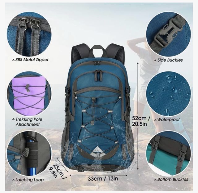 Mochila senderismo azul y gris 52cm de Amazon