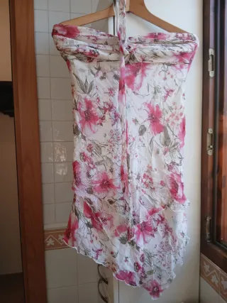 Abito floreale donna di seta asimmetrico