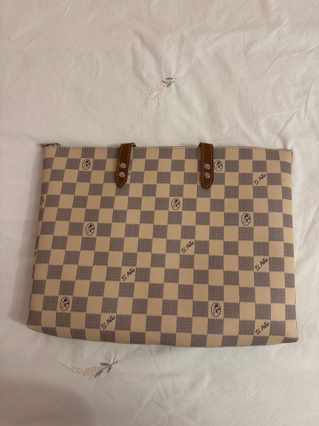 Bolso Cartera El Potro Cuadros Beige Marrón