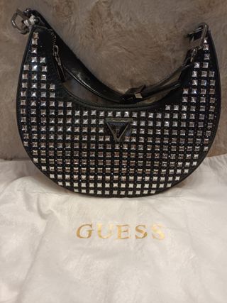 Guess Borsa Mezzaluna LUA Nera Borchie Argento