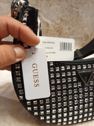 Guess Borsa Mezzaluna LUA Nera Borchie Argento