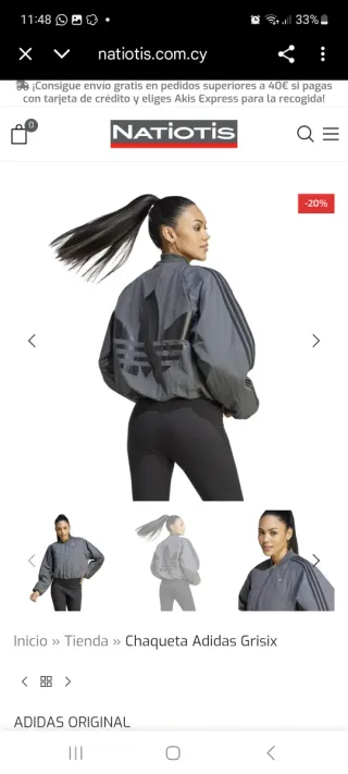 Bomber Adidas Negra y Gris