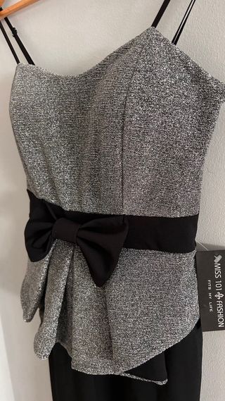 Macacão Festa com brilho Preto e Prata( M) 38