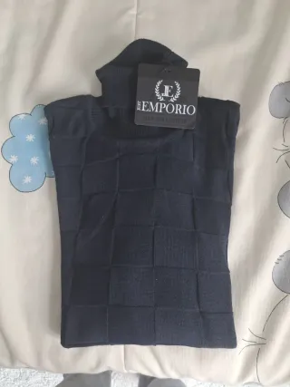 Jersey Emporio Cuadros Cuello Alto, azul marino