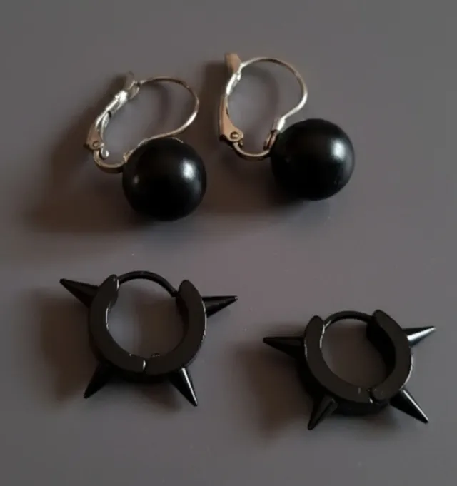 Pendientes Acero Negro Bola y Púas