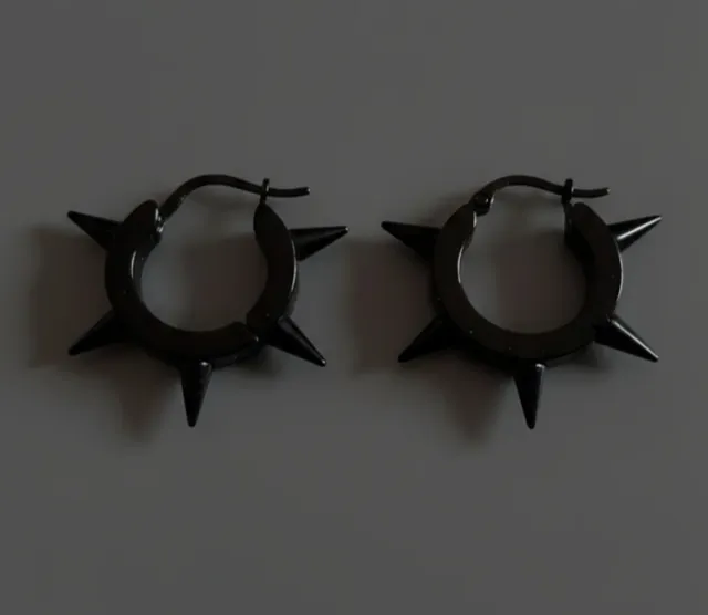 Pendientes Acero Negro Bola y Púas