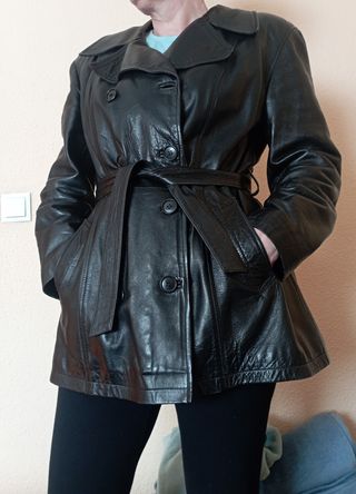Chaquetón 3/4 Cuero Negro Cinturón