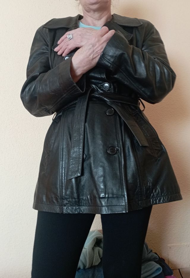 Chaquetón 3/4 Cuero Negro Cinturón