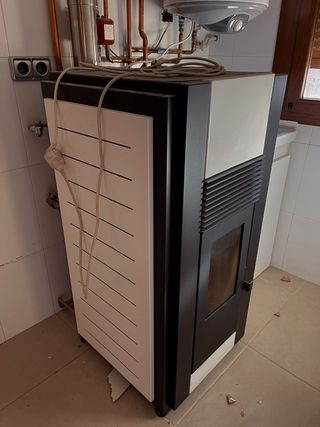 Caldera de pellet negra y blanca