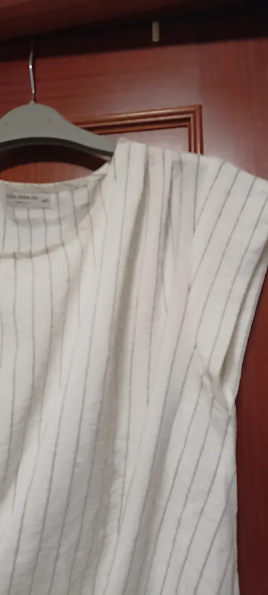 Conjunto pantalón y Blusa blanca con rayas y nudo