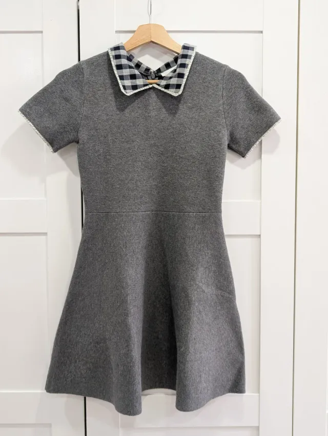 Vestido Zara gris Cuello Cuadros Talla S
