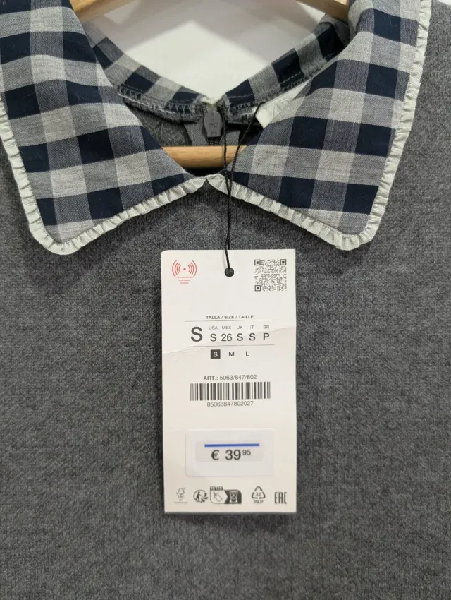 Vestido Zara gris Cuello Cuadros Talla S