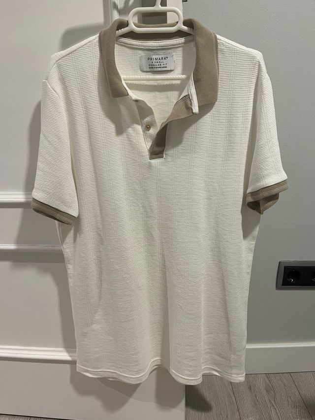 Camisa Polo Primark Blanca y Beige Talla XS