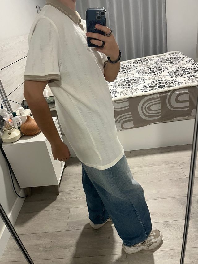 Camisa Polo Primark Blanca y Beige Talla XS