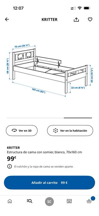 Cama infantil blanca con somier KRITTER