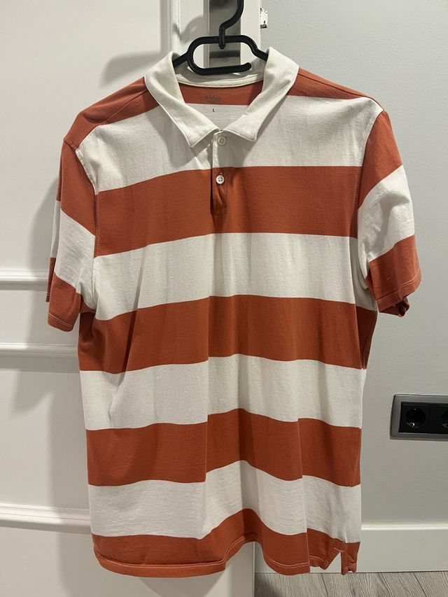 Polo KIABI rayas naranja y blanco Talla L