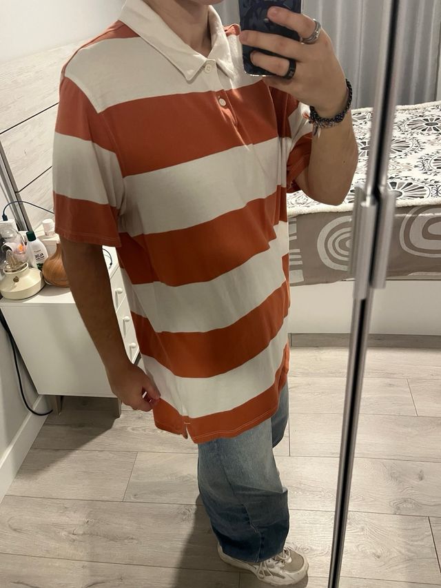 Polo KIABI rayas naranja y blanco Talla L