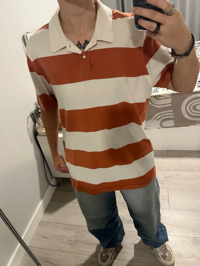 Polo KIABI rayas naranja y blanco Talla L