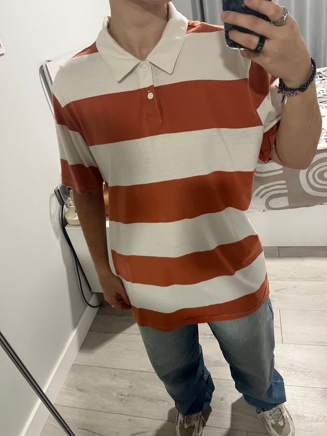Polo KIABI rayas naranja y blanco Talla L