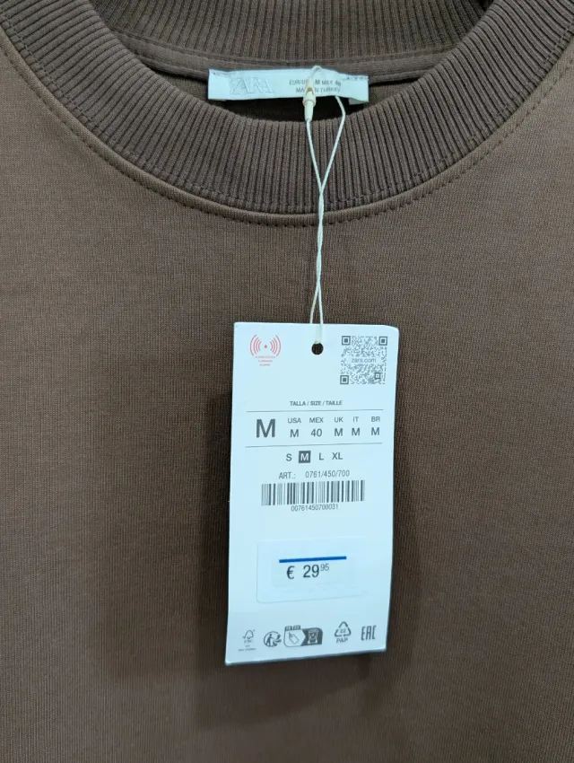 Camiseta Sudadera Interlock Marrón del Zara M