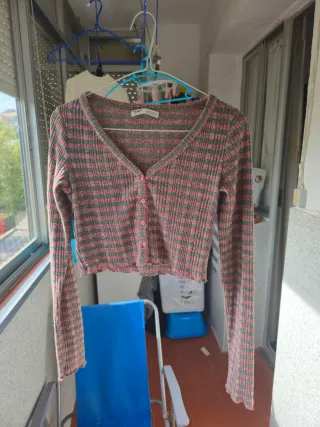 Jersey crop top rayas rosa y verde azulado