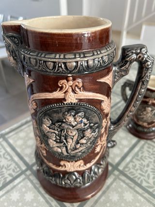 Juego de jarra de cerveza cerámica antigua