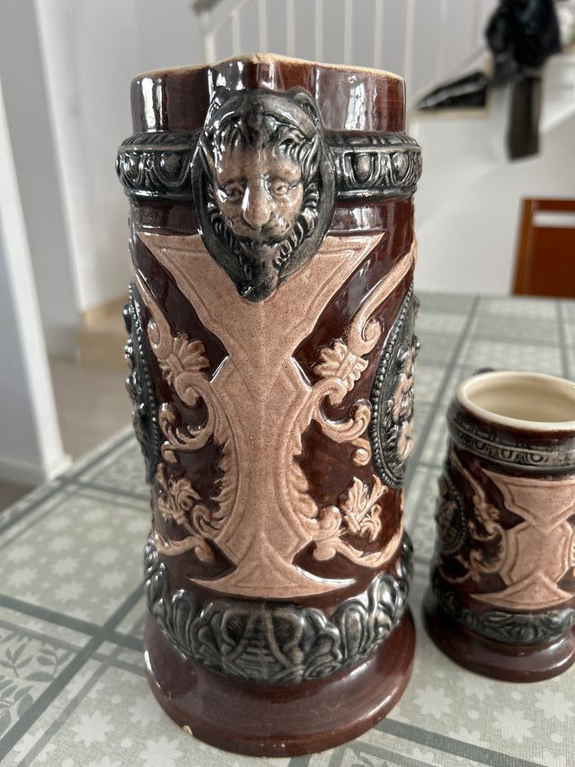 Juego de jarra de cerveza cerámica antigua