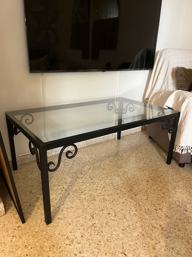 Mesa de centro cristal y hierro forjado