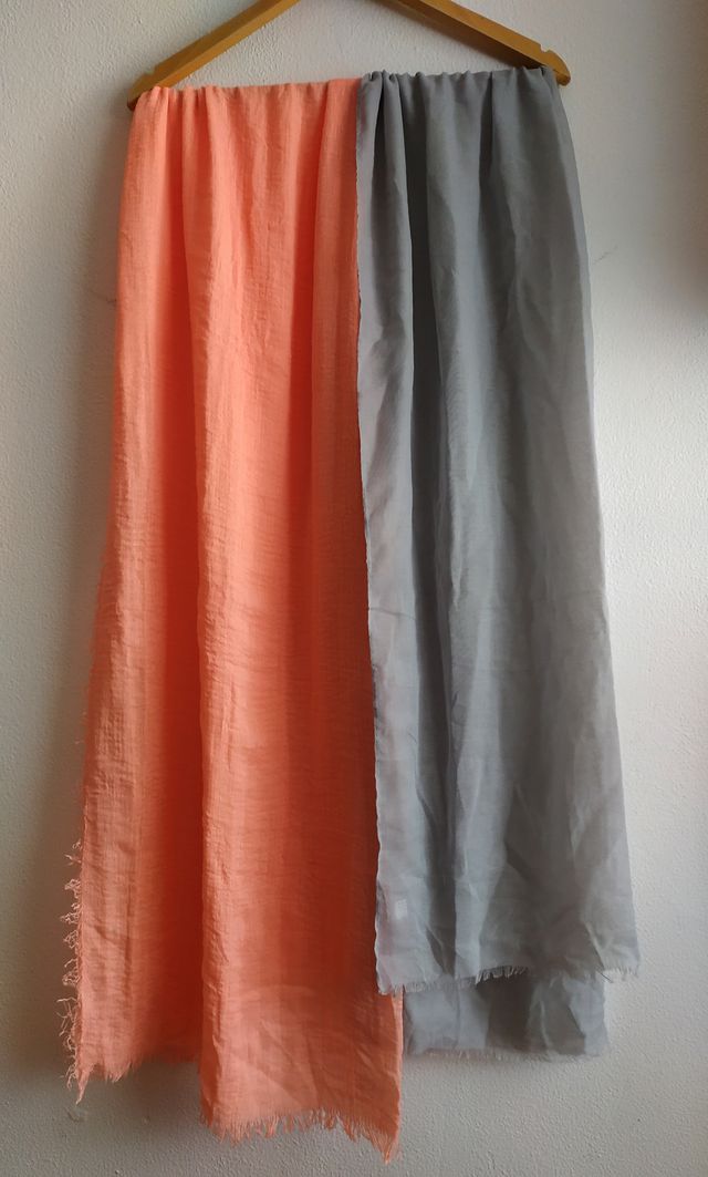 Pañuelo Foulard, coral salmón y gris perla