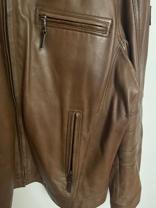 Chaqueta de piel hombre marrón